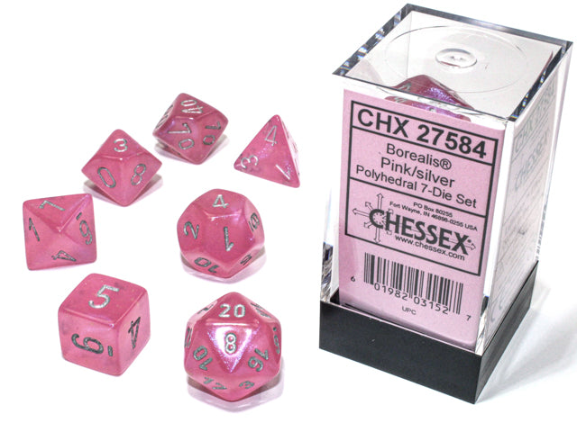 Chessex: BOREALIS 7-DICE SET PINK/SILVER LUMINARY
