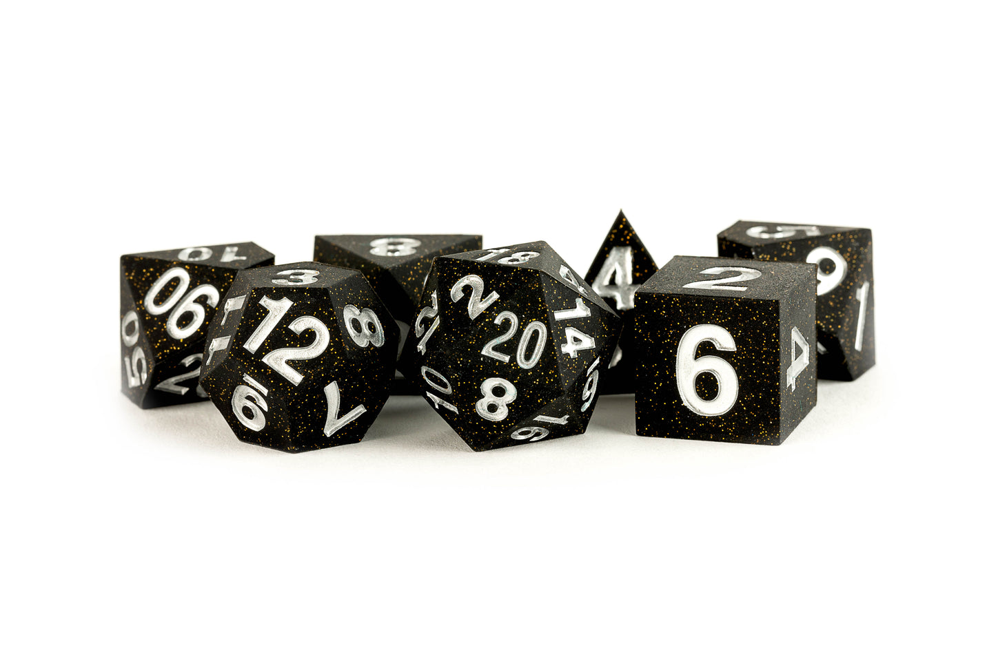 FanRoll: SILICONE 7 DICE SET - GOLD SCATTER 16MM