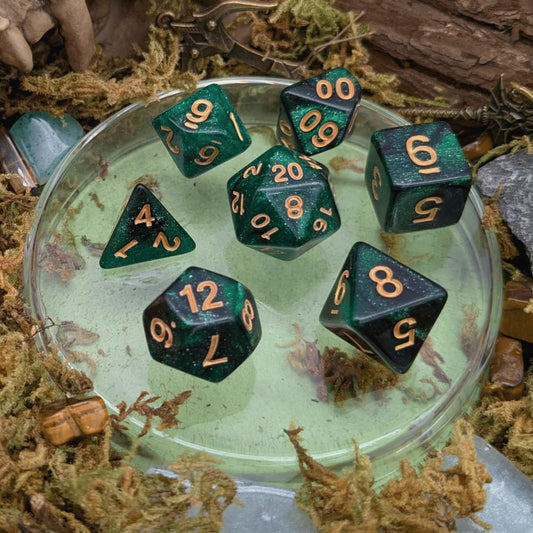Dice Goblin: Galaxy Green and Black Dice Set