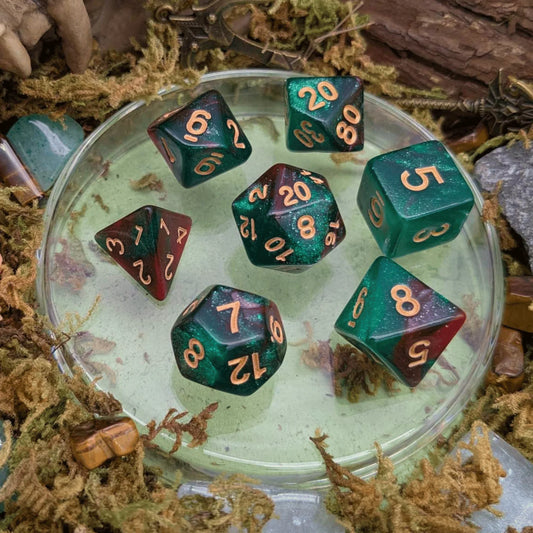 Dice Goblin: Galaxy Green and Red Dice Set
