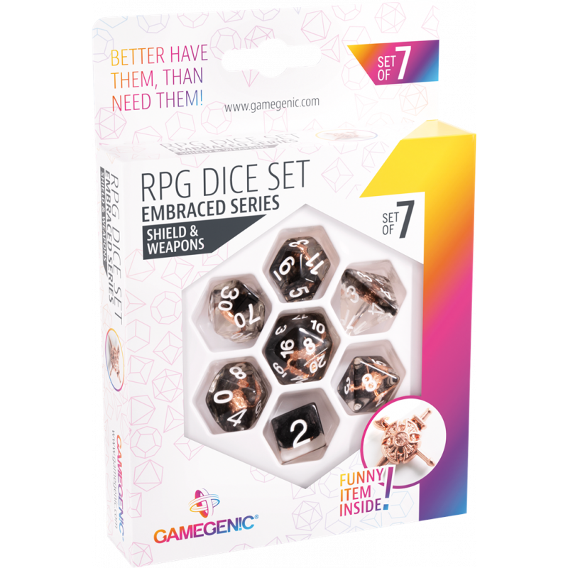 RPG DICE SET (SET OF 7) Embraced Series: Shield & Weapons
