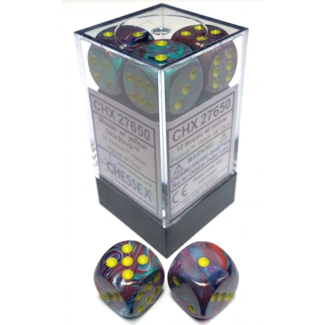 Festive: 12D6 Mosaic / Yellow Dice Set