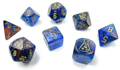 Lab Dice 6: Lustrous: 7Pc Polyhedral Azurite / gold (w / bonus die)
