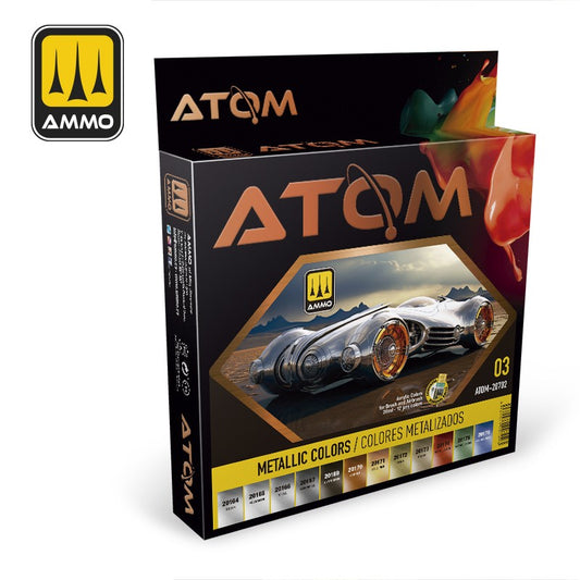 Ammo Mig Atom Paint Sets Metallic Colors (12 Color Paint Set)