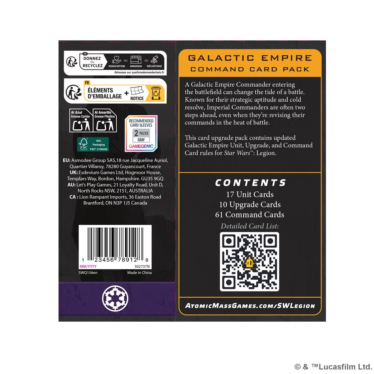 Star Wars: Legion: Galactic Empire Command Card Pack
