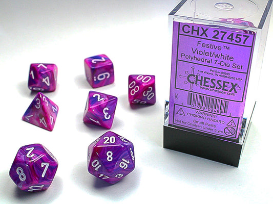 Chessex: FESTIVE 7-DICE SET VIOLET/WHITE