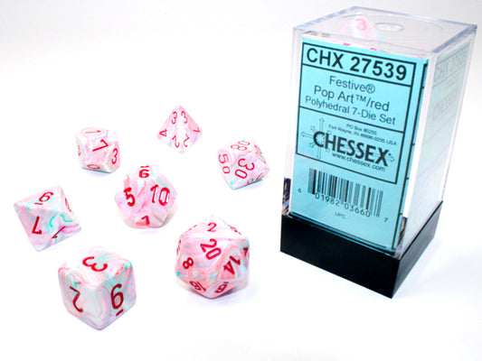 Chessex: FESTIVE 7-DICE SET POP-ART/RED