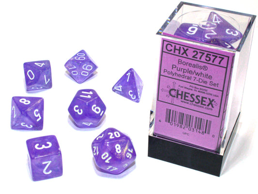 Chessex: BOREALIS 7-DICE SET PURPLE/WHITE LUMINARY