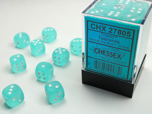 Chessex: 36D6 TEAL/WHITE 12MM