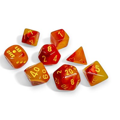 Lab Dice 8: Gemini: 7pc Red / Yellow Luminary (with bonus die)