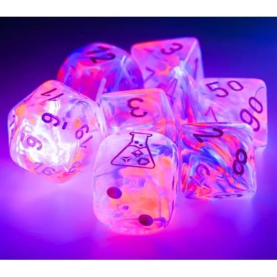 Lab Dice 6: Nebula: 7Pc Polyhedral Black Light Special / White (w/bonus die)