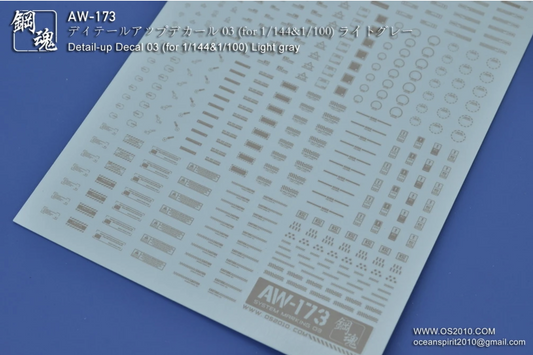 Madworks AW-173 Waterslide Decals: System Markings 03 (Light Gray)