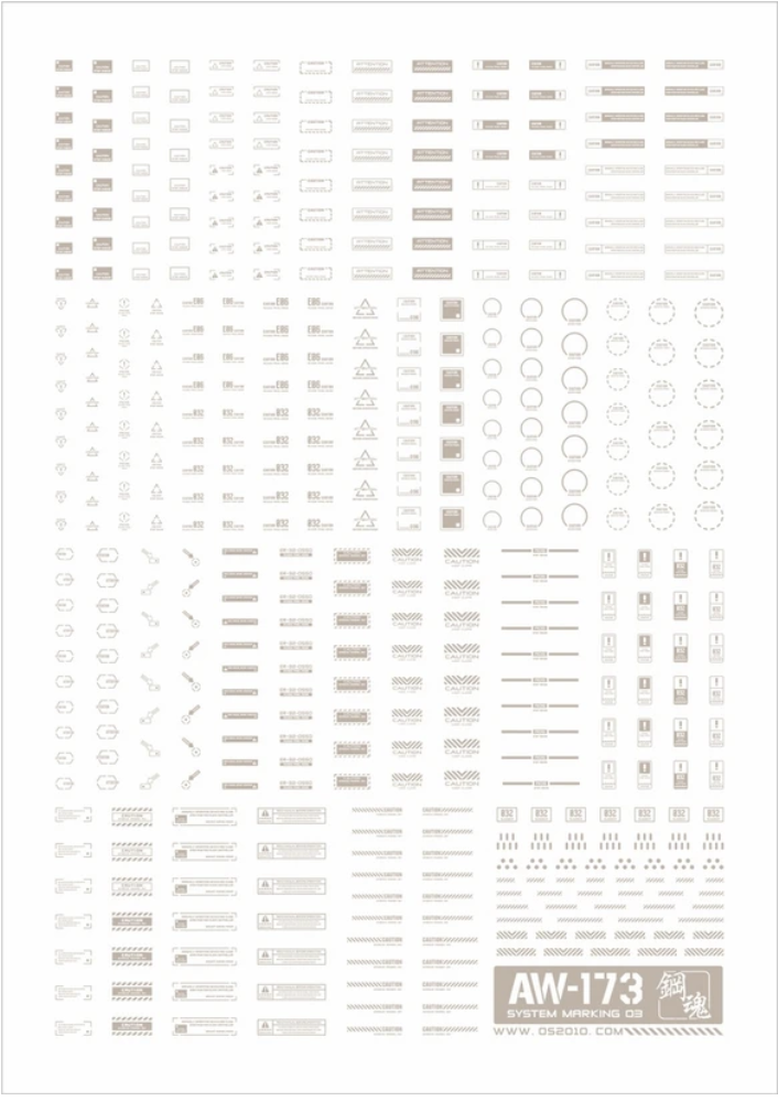 Madworks AW-173 Waterslide Decals: System Markings 03 (Light Gray)