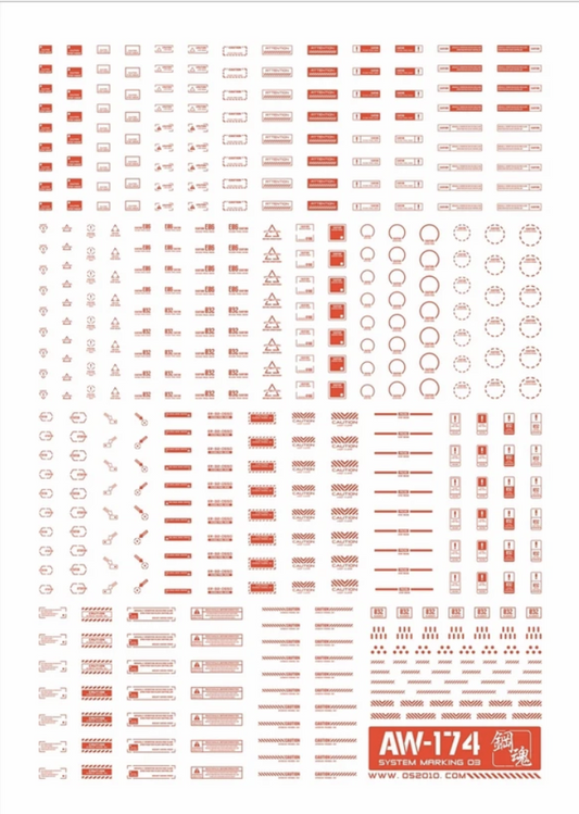 Madworks AW-174 Waterslide Decals: System Markings 03 (Red)