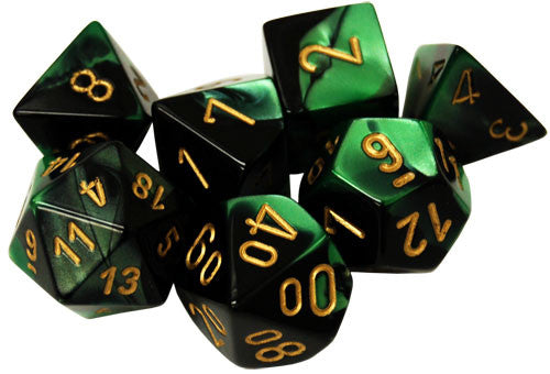 Chessex: Gemini 7Pc Black-Green/Gold