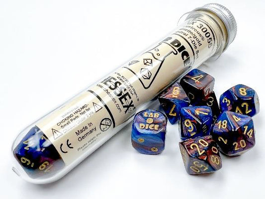 Lab Dice 6: Lustrous: 7Pc Polyhedral Azurite / gold (w / bonus die)