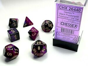 Chessex: Gemini 7Pc Black-Purple/Gold